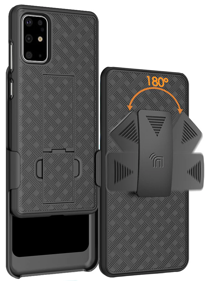 Case for Galaxy S20+, Hard Protective Case + Belt Holster, Black