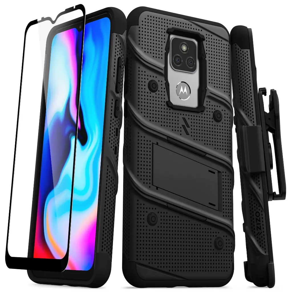 [AMGPLCB] Case for Moto G Play 2021, Protective Case + Belt Holster, Black