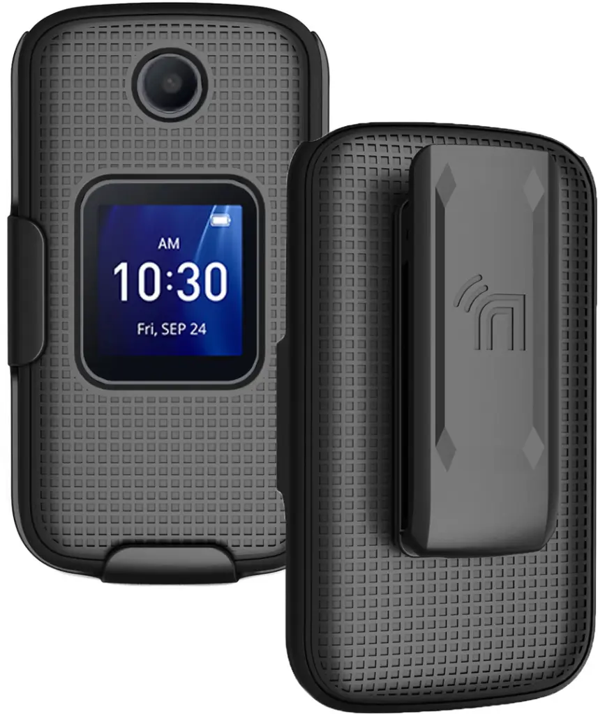 [ATFCB:BLACK] Case for TCL Flip Pro (4056), Classic (4058), and TCL Flip 2 (T408DL) Hard Protective Case + Belt Holster (Black)