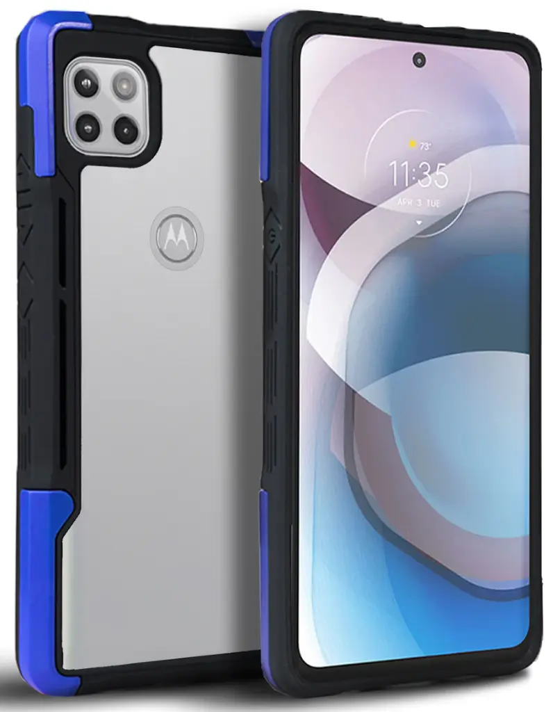 [AMO5CH:CBL] Case for Motorola One 5G Ace, Hybrid / TPU, With Transparent Back (Clear / Black / Blue)