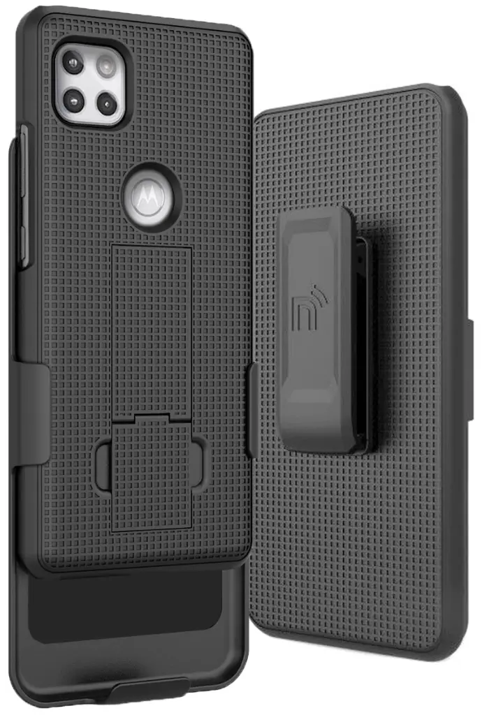 [AMO5CB:B] Case for Motorola One 5G Ace, Protective Case + Belt Holster (Black)