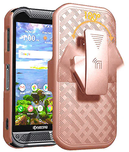 Case for Kyocera DuraForce PRO 2 (E6910, E6920), Hard Protective Case + Belt Holster, Rose Gold