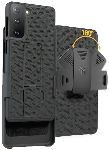 [AS21CB] Case for Galaxy S21, Hard Protective Case + Belt Holster, Black